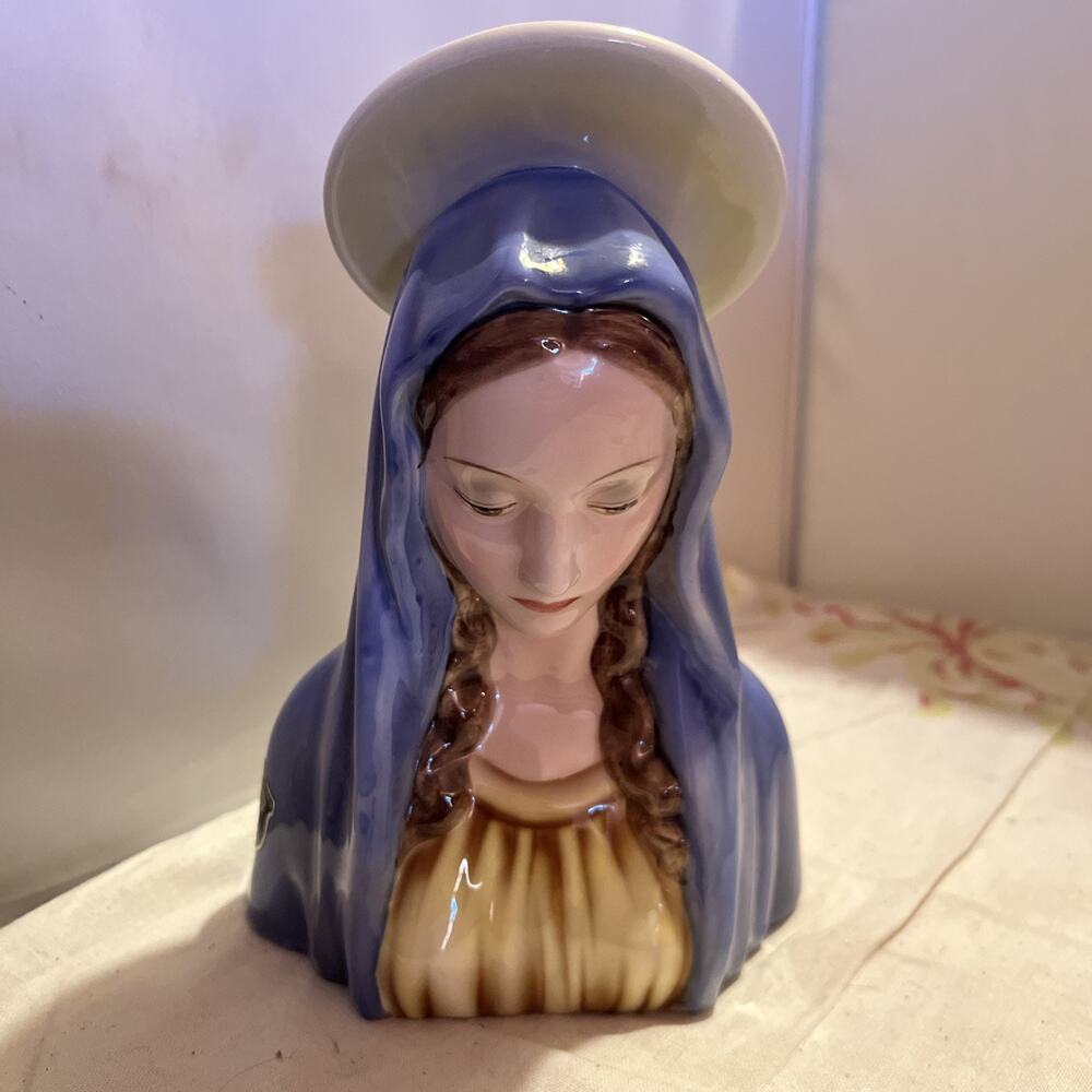 Vintage Keramos Wien Porcelain Madonna Halo Bust Wien Austria Vienna 7.5” Tall